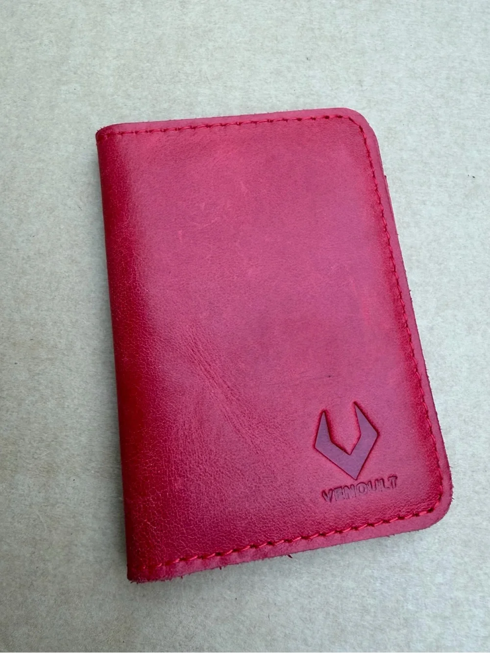 Venoult Red Genuine Leather Slim Wallet Card Holder Bifold